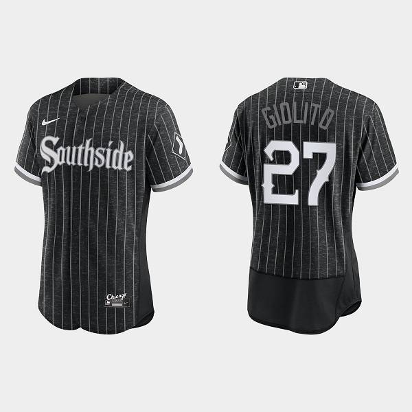 Men's Chicago White Sox #27 Lucas Giolito Black 2021 City Connect Replica Flex Base Stitched MLB Jersey